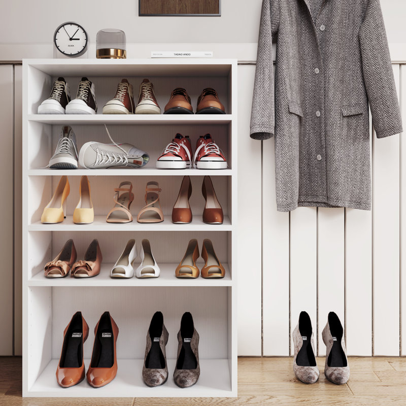 Shoes Rack, 6-Tier Free Standing Wood Closet Organizer Unit, Ivory White