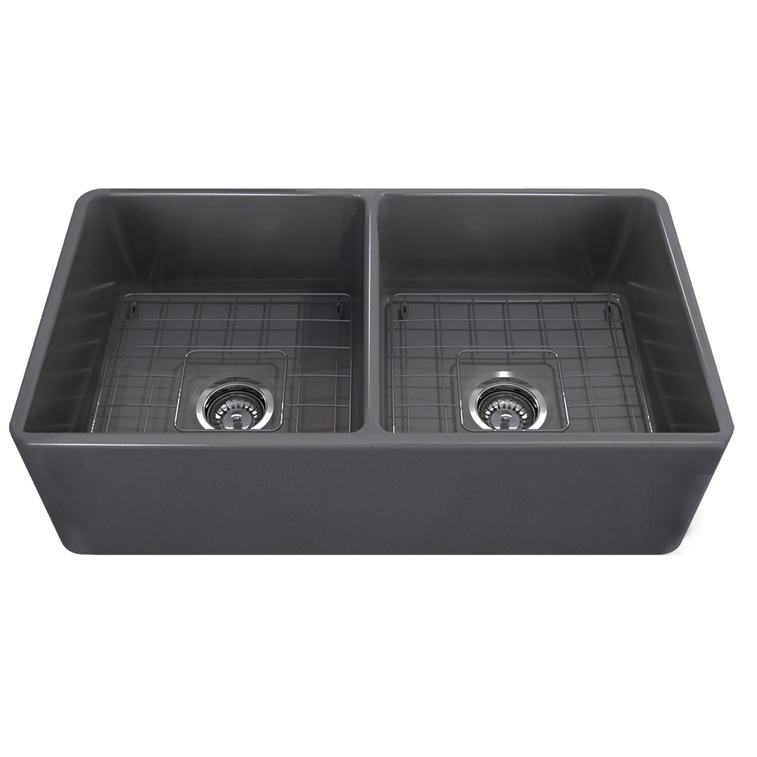 Marisol 33.25'' L Farmhouse / Apron Double Bowl Fireclay Kitchen Sink Birch Lane™ 