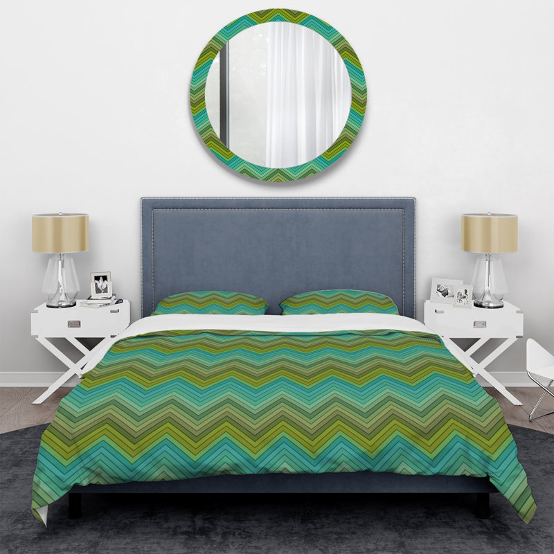 Green Horizontal Chevron - Abstract Duvet Cover Set - Microfiber Polyester