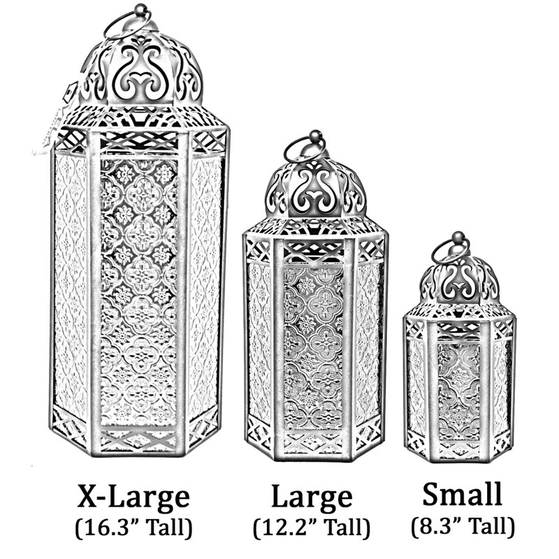 Moroccan Candle Lantern Decorative Set for Floor, Ramadan Decorations, Indoor Home Decor, Outdoor Patio or Porch, Weddings