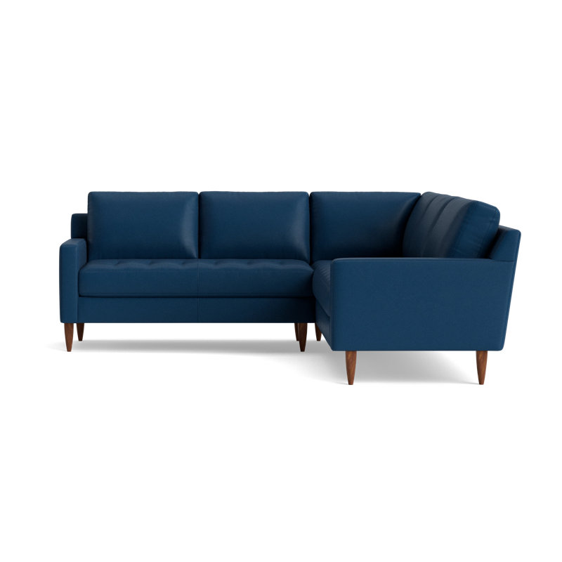 MCM Leather Sectional, Bison Deep Blue Top Grain Leather, Right Hand Facing