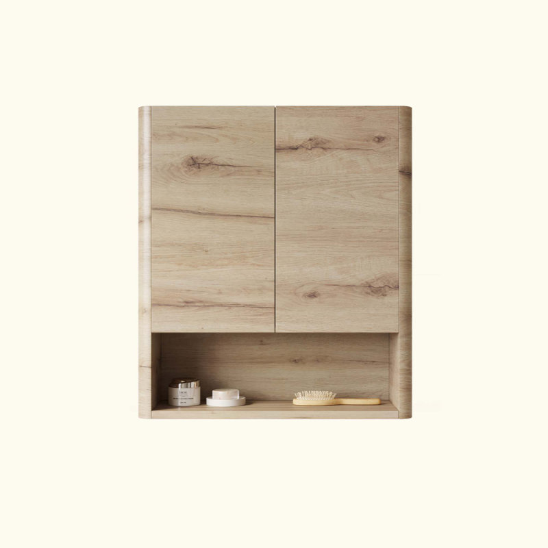 Wall-Mounted Over-the-Toilet Storage Cabinet – Doors, Shelf & Open Compartment for Bathroom/Kitchen/Laundry Room, White Oak