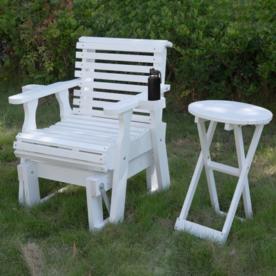 Ensemble de conversation avec table d'appoint et fauteuil coulissant en bois massif Consetta