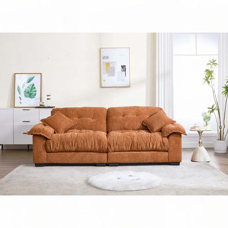Canapé en chenille 3 places, H 35,43 po x l 90,16 po x P 37 po, Orange