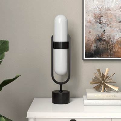 Lampe de table en forme de pilule avec abat-jour en verre laiteux blanc Adams