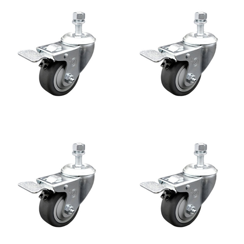 3.5 Inch SS Thermoplastic Rubber ½ Inch Stem Caster Set Total Lock Brake SCC