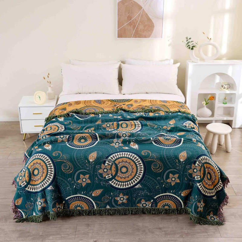 Housse de couette 100% coton DONEUS Boho, Grand lit, Floral vert foncé