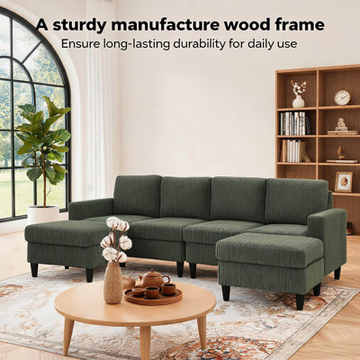 101" Modular Corduroy Sectional Sofa with 2 Ottomans, 4-Seat U-Shape L-Shape Configurable Couch with Tall Legs – Easy Assembly for Living Room