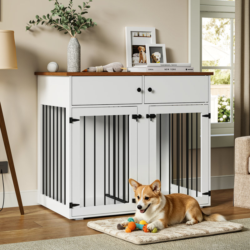Mobilier pour cage de chien avec tiroirs de rangement, élégante maison pour animaux de compagnie et table de bout