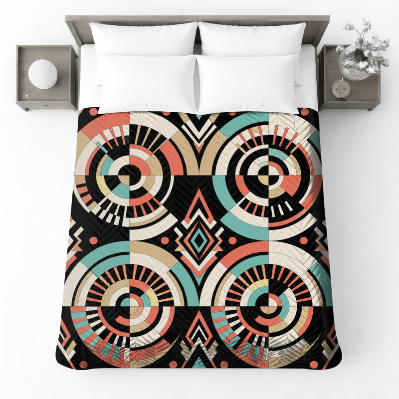 Retro Geometric Circles Quilted Bedspread All Sizes, King