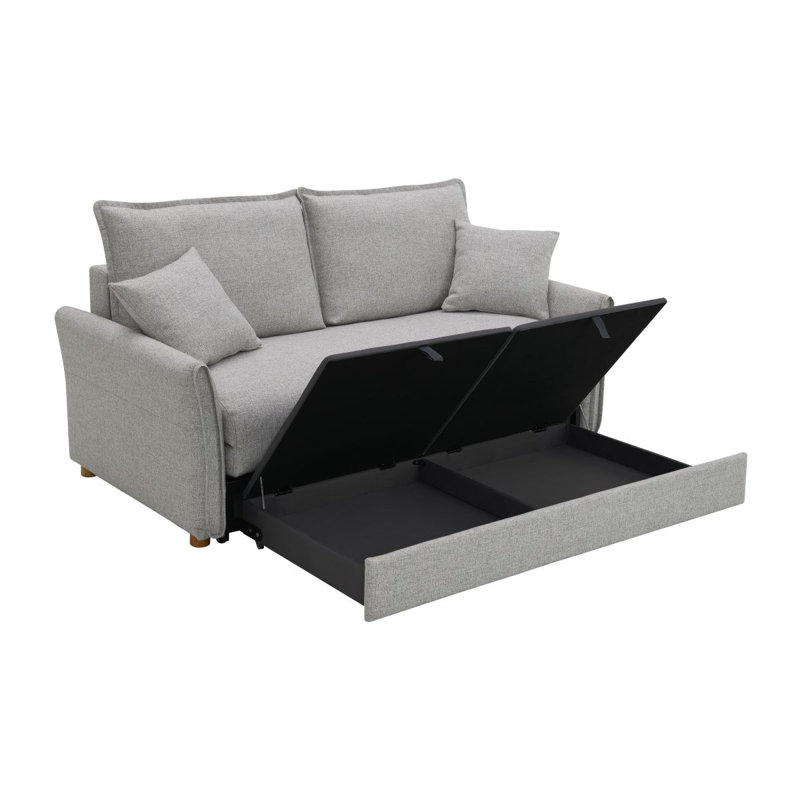 Modern Sofaoren  Chenille Sleeper Sectional Sofa W/ Storage & 2 Toss Pillows