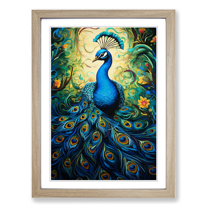 Peacock Action No.2 Framed Print, 64cm H x 46cm W x 2" D, Oak Framed
