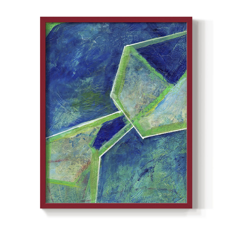 «Geometric in Cool III», reproduction encadrée - bois massif, Rouge, H 10 po x l 8 po