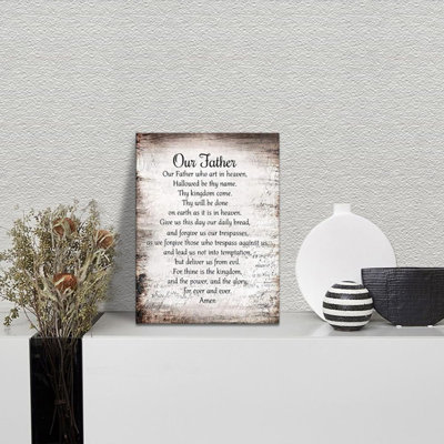 Our Father Lords Prayer Canvas Wall Art Christian Wall Decor Positive Scripture Spiritual Rustic Framed Painting For Christian Office Church Wall Decor- 12X16inch