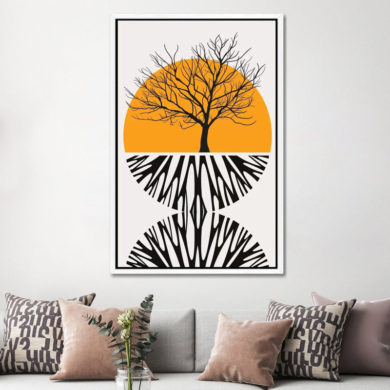 Warming Roots - Yellow by Kubistika - Print on Canvas, 152.4cm H x 101.6cm W x 3.81cm D, White Floater Framed