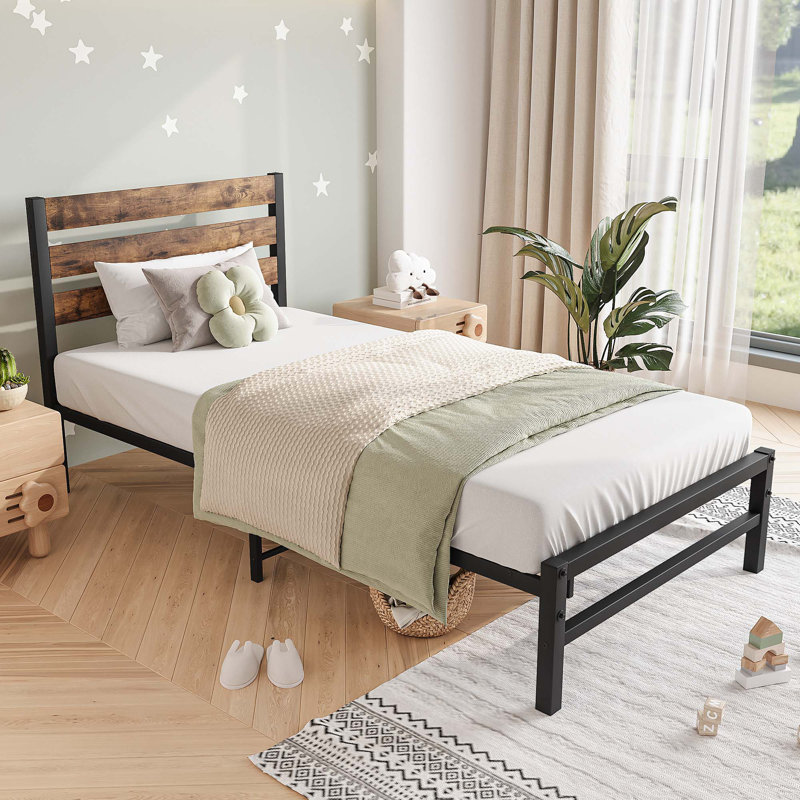 Metal Storage Bed, Twin, Black/Brown