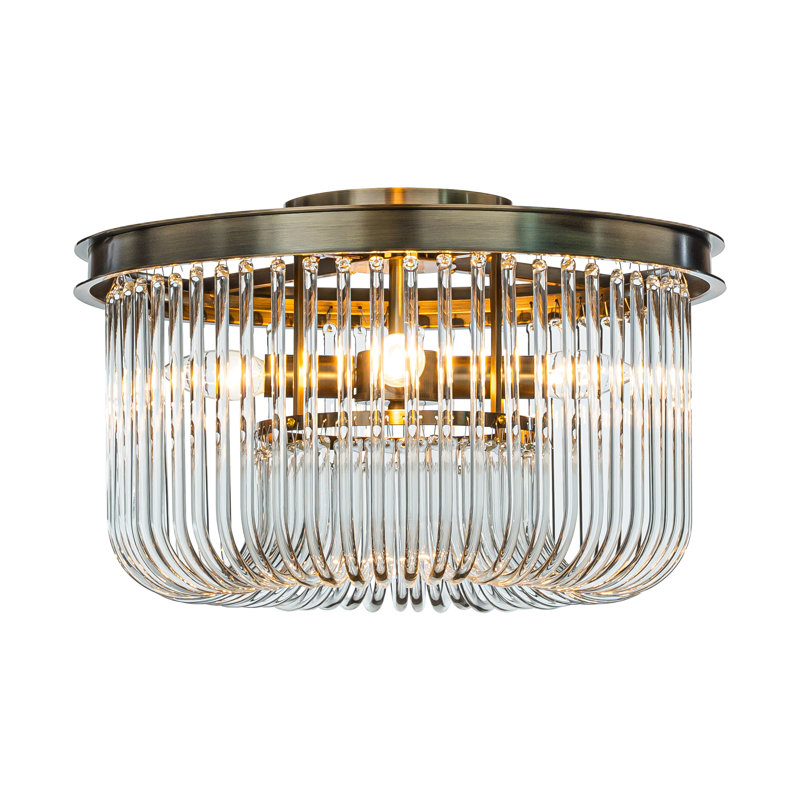 Andon Modern Elegant Round Glass Flush Mount Ceiling Light Antique Gold For Dining Room
