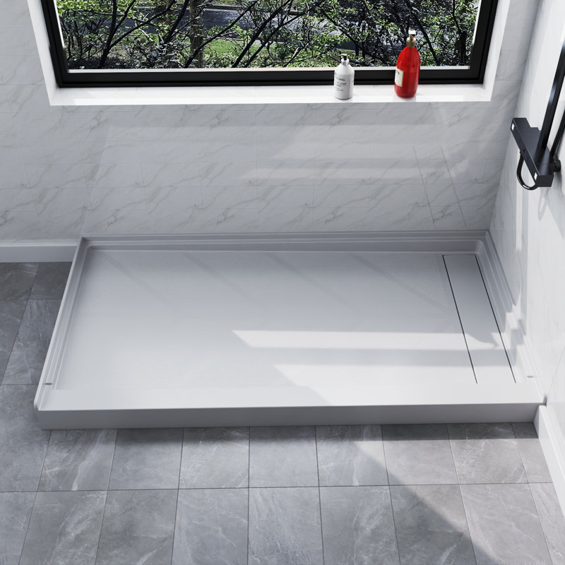 60'' X 32'' Aclove Shower Base With Right Drain, Stainless Steel Drain Cover, Glossy And Non-Slip Surface, Right