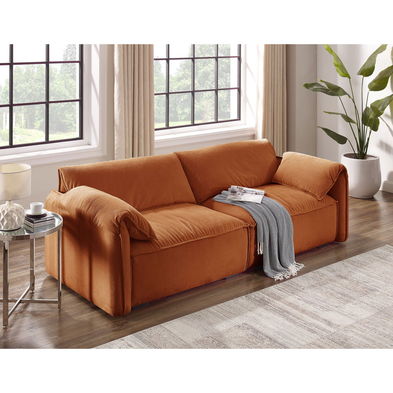 Ericia Upholstered 88.6'' Sofa, Rustic Orange 100% Polyester