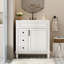 Meuble-lavabo de 76 cm avec lavabo en céramique, deux tiroirs à fermeture silencieuse et tablette réglable pour les petits espaces, lavabo de style français, fermeture en douceur.