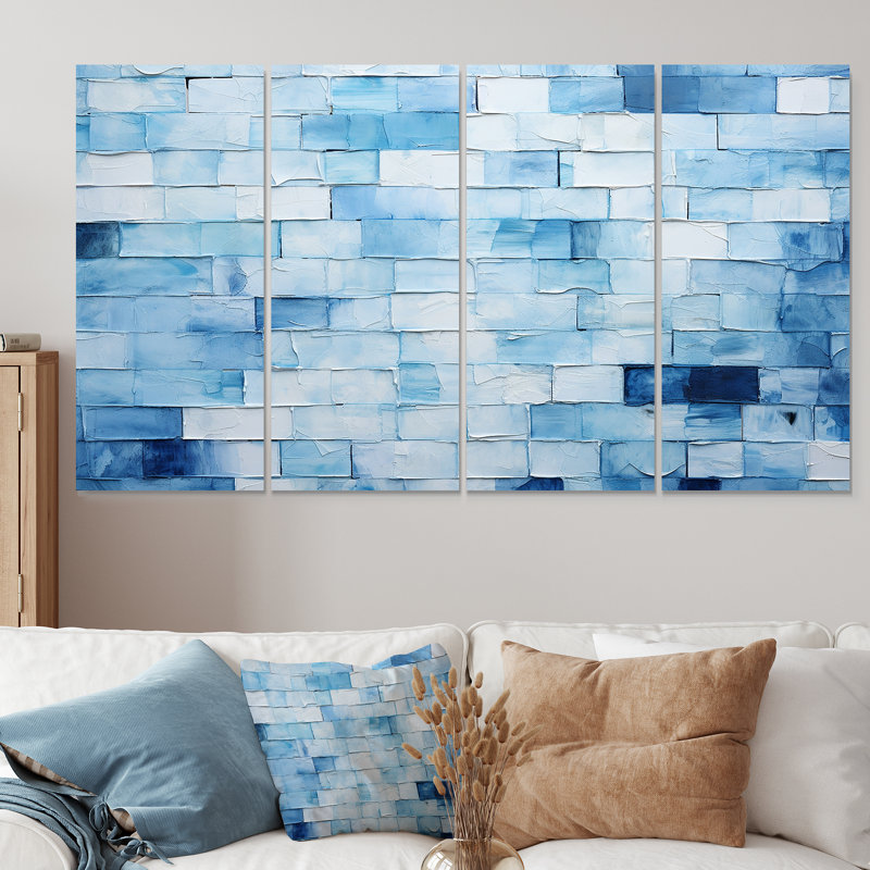 «White and Blue Scandinavian Tiles I - Boho Mosaic», art mural 4 pièces, H 28 po x l 48 po