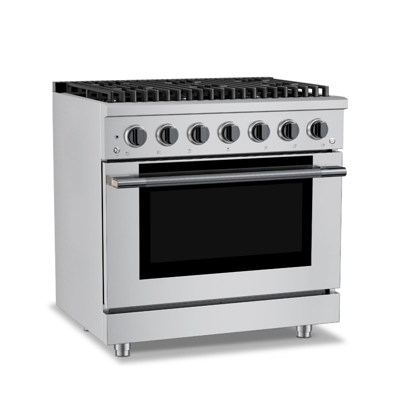 Hauslane 36" Gas Range In Black Stainless Steel | 6 Burners Up To 20,000 Btus | 5.2 Cu. Ft. Convection Oven With 5 Rack Positions | Convertible Ng/Lp | Cool-Touch Triple-Layer Door