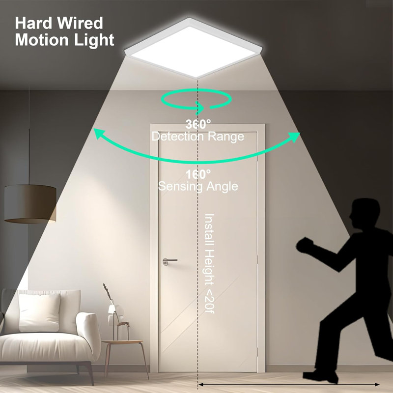 Motion Sensor Ceiling Light, 12 Inch Square Motion Sensor Light Indoor, 24W Wired Flush Mount Ceiling Light 5000K, Motion Activated Light For Hallway Stair Walk-In Closet Porch Laundry