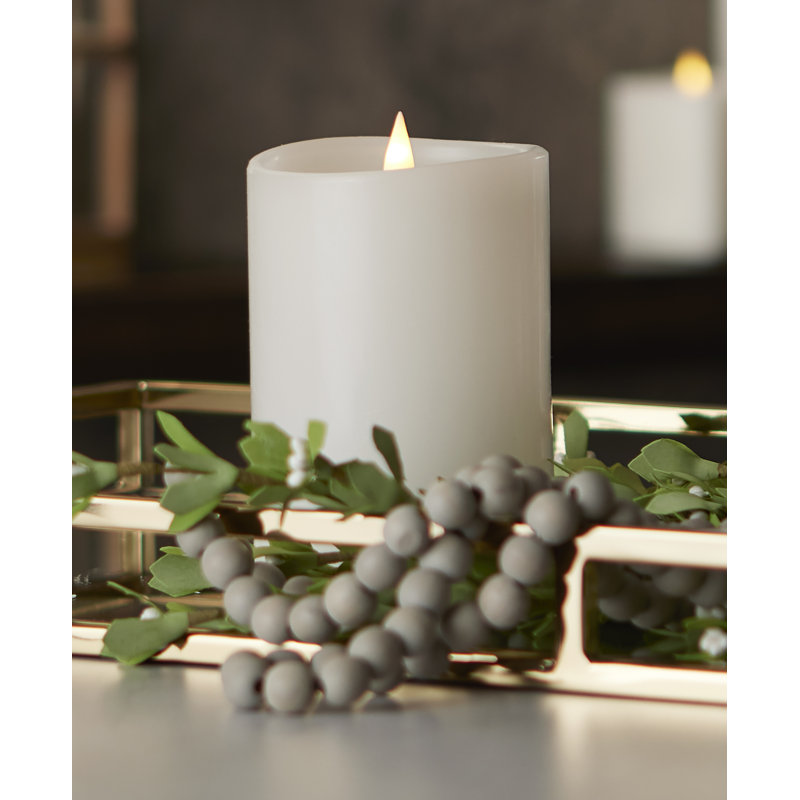 Classic Real Wax Body Flickering Flameless Battery Powered LED Pillar Candle, White, 6" H x 4" W x 4" D