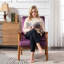 Chaise avec accoudoirs Mid-Century moderne avec structure en bois massif et velours tacheté-1969932241