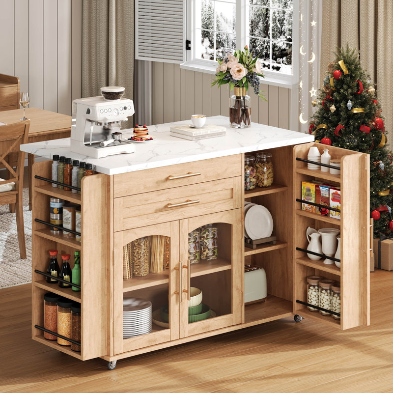 90 cm W Kitchen Island with Top, Brown