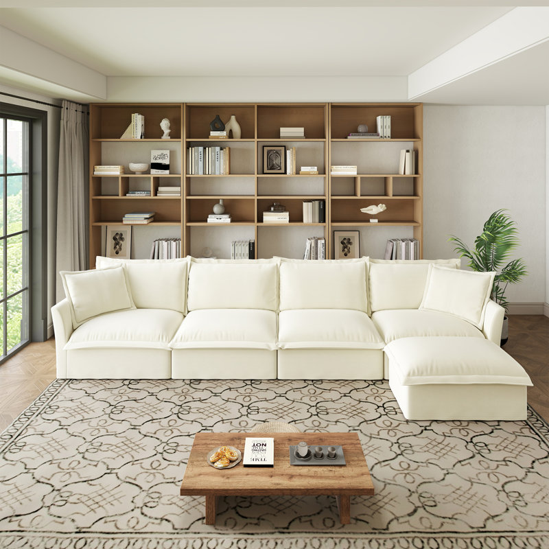 Canapé modulaire en L 156,6 pouces, canapé surdimensionné à 4 places pour bureau de salon, tissu chenille, Chenille crème