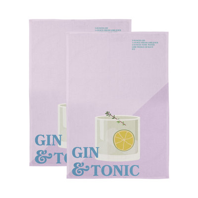August Grove® Set Of 2 Digitally Printed Cocktail Kitchen Towels, 20" X 30" - Gin And Tonic