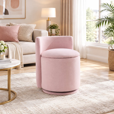 360°Swivel Vanity Stool with Storage,Upholstered Barrel Vanity Chair with Curved Backrest, Accent Stool for Bedroom, Living Room, Makeup Room, Dressing Area