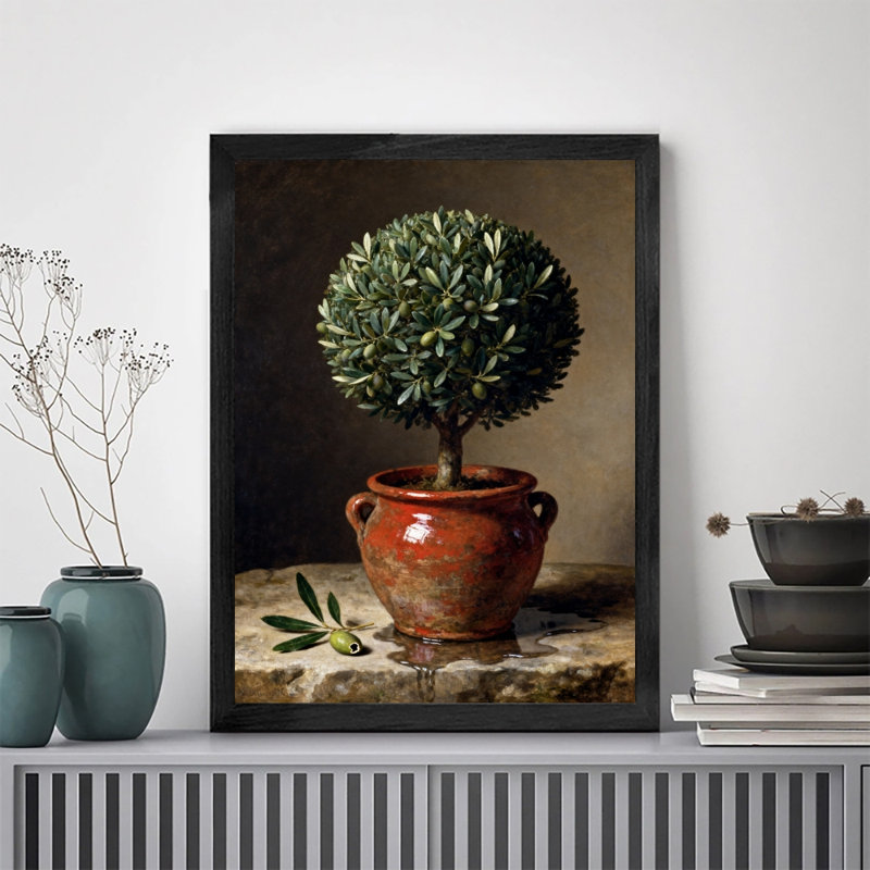 Art encadré noir, "Les plantes vertes vibrantes dans le pot de fleurs", impressions sur toile de style rétro