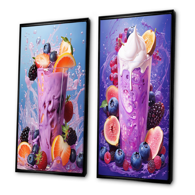 Smoothie Spectrum - ensemble de 2 impressions murales déjeuner, Cadre flottant noir, H 28 po x l 25 po