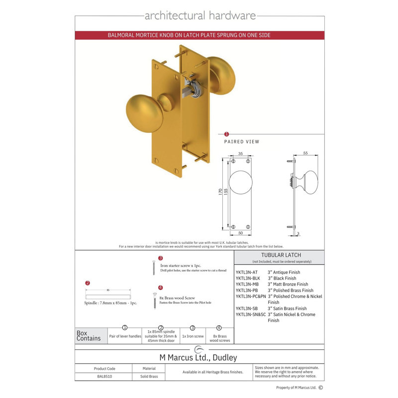 Heritage Brass Heritage Mortice Knob on Latch Plate Balmoral Design, Polished Chrome
