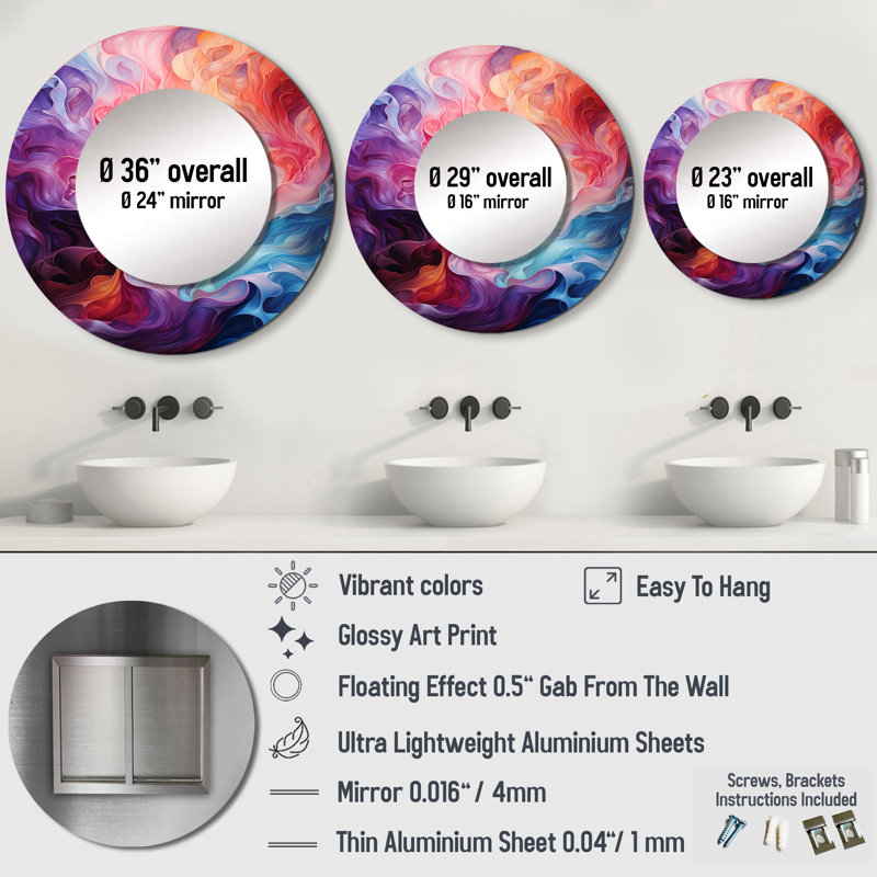 Opt Art Radiant Spectrum II Round Wall Mirror, 36" x 36"