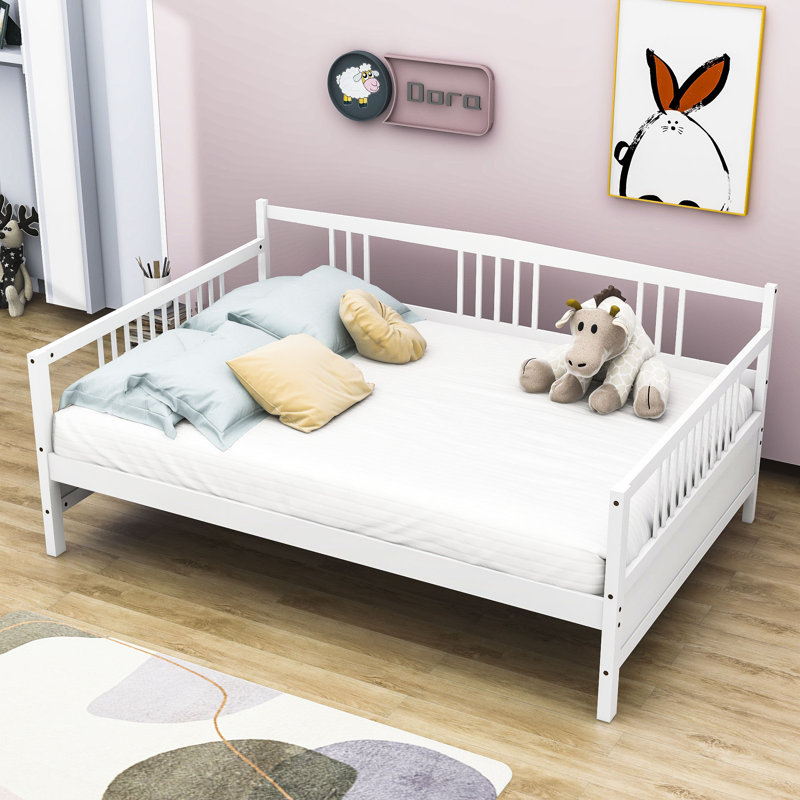 Elfers Full Size Wooden Daybed with Support Legs and Legs, White