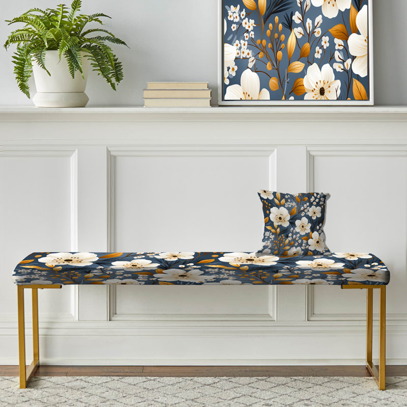 Banc floral rembourré or, Watercolor Whimsy White Serenaded Gardens I
