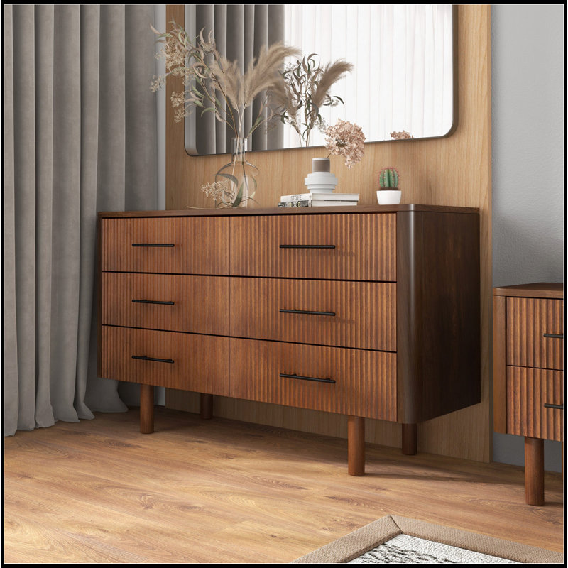 Commode en noyer avec 6 tiroirs Logan Mid Century Modern