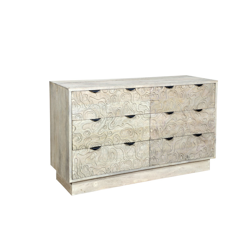 Commode 6 tiroirs en bois massif sculpté, Blanc