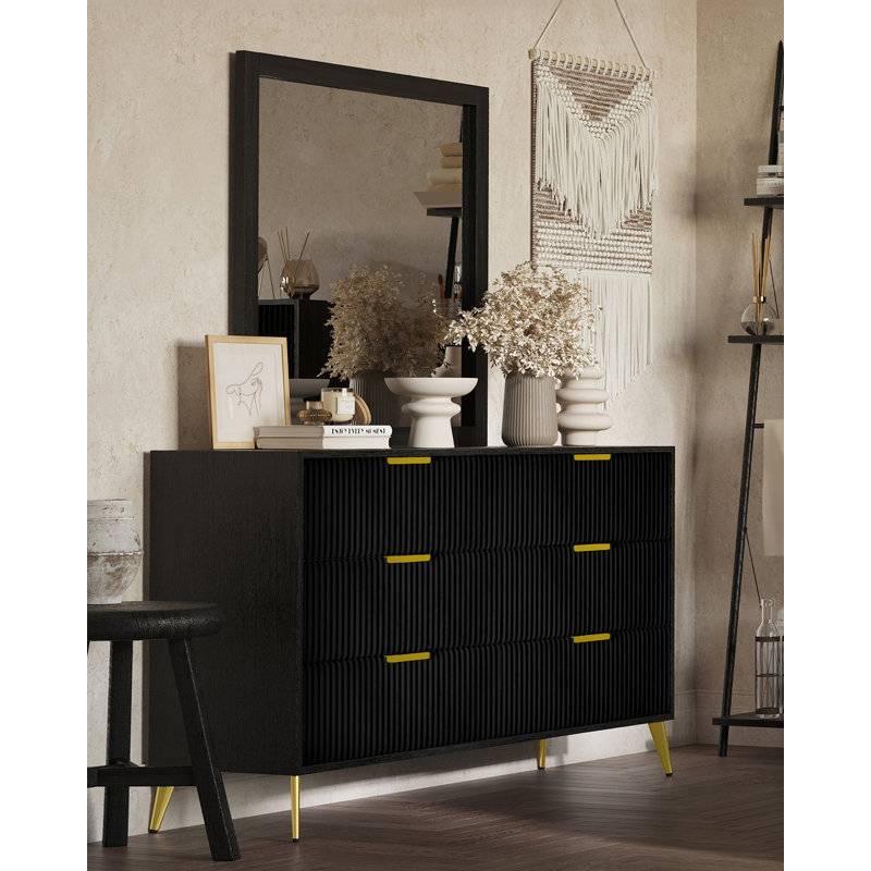 Commode 6 tiroirs avec miroir Ochlocknee, Noir