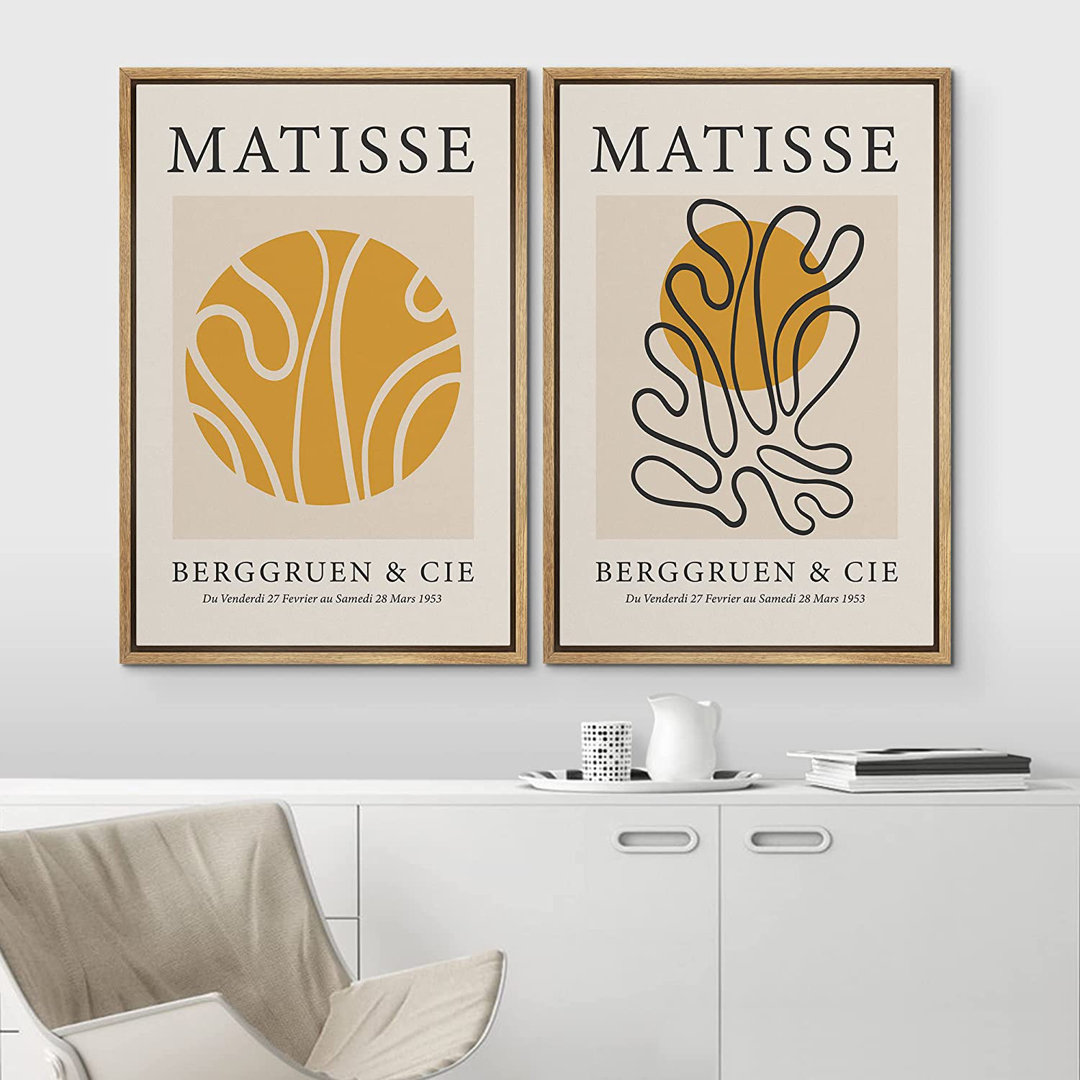 Classical Artwork " Matisse Yellow Geometric Wave Floral Collage " by Henri Matisse 2 - Pieces IDEA4WALL Frame 