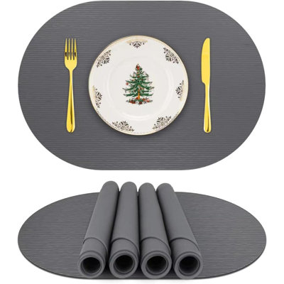 Silicone Placemats, Oval Placemats For Dining Table, Placemats Set Of 4, Non-Slip Waterproof Heat Resistant Outdoor Table Mat For Patio Table