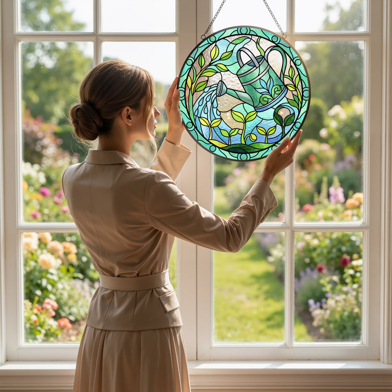 Panneau de vitrail en verre coloré, 7,8 heures, H 7,8 po