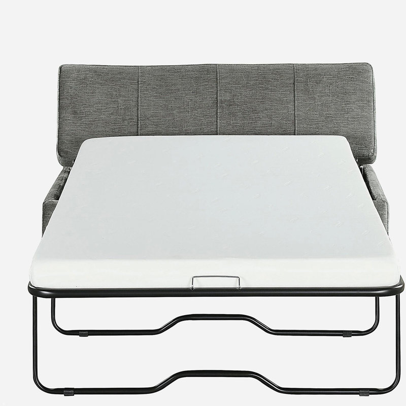 Lit simple escamotable avec repose-pieds pliant avec matelas, lit d'invité convertible, gris foncé