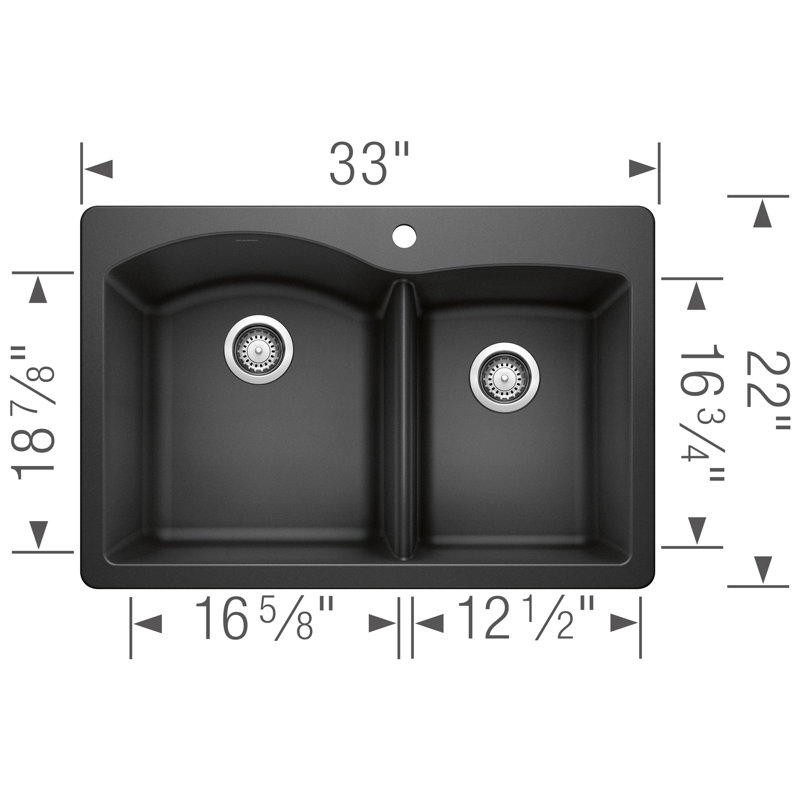 Diamond Silgranit 33" 60/40 Double Bowl Dual Mount Kitchen Sink - Anthracite, Anthracite