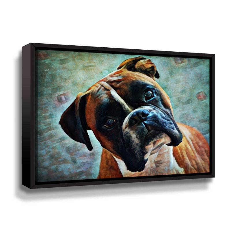 «German Boxer Intrigue» par Aldridge, impression sur toile, Toile encadrée noire, H 14 po x l 18 po x P 2 po