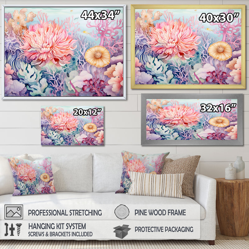 «Colorful Coral Reef Heaven I», reproduction d'art sur toile, Cadre flottant noir, H 16 po x l 32 po