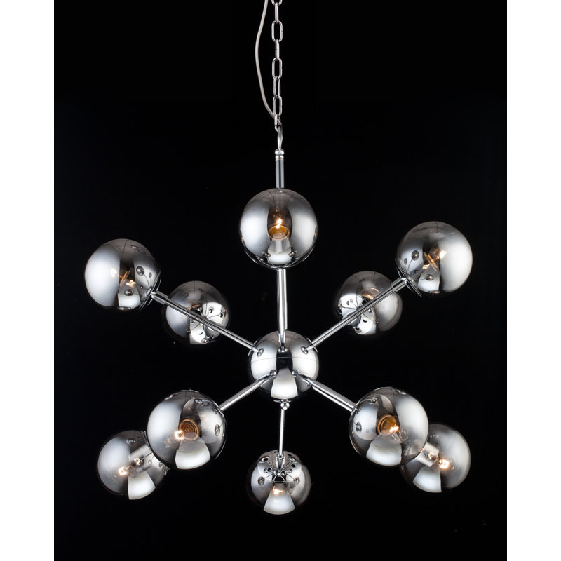 10-Light Chrome Chandelier With Smoke Glass Shades, Chrome